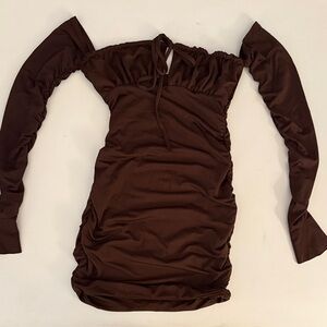 Elegant Brown Off-Shoulder Dress